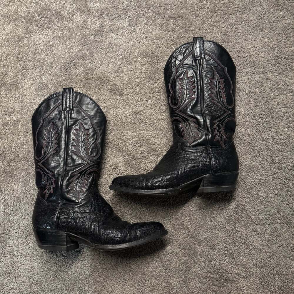 Panhandle Slim Vintage Black Leather Western Cowboy Boots